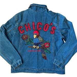 Chico's vintage Parrot Denim Jacket Beaded Embroiderd